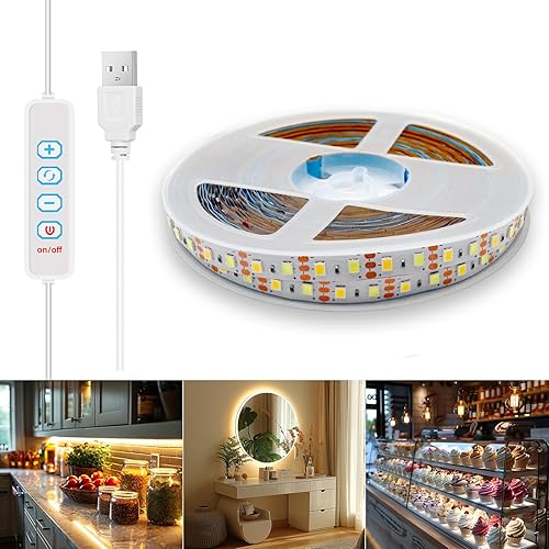 WMSDGZAI USB led Strip Light 5V,6.56ft CCT Tunable Strip Lights with Self Adhesive,Dimmable Strips 2800K-6500K for 3D Printer External Lighting,Cabine,Mirror,TV,Table Lighting,Home DIY