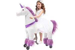 Pipleo Ride on Unicorn Toy for Kids 4 to 9 Years, Unicorn Ride on Toy, Ride on Unicorn Mechanical Plush Animal, No Battery or Electricity, Max Load 165 LBS - Purple
