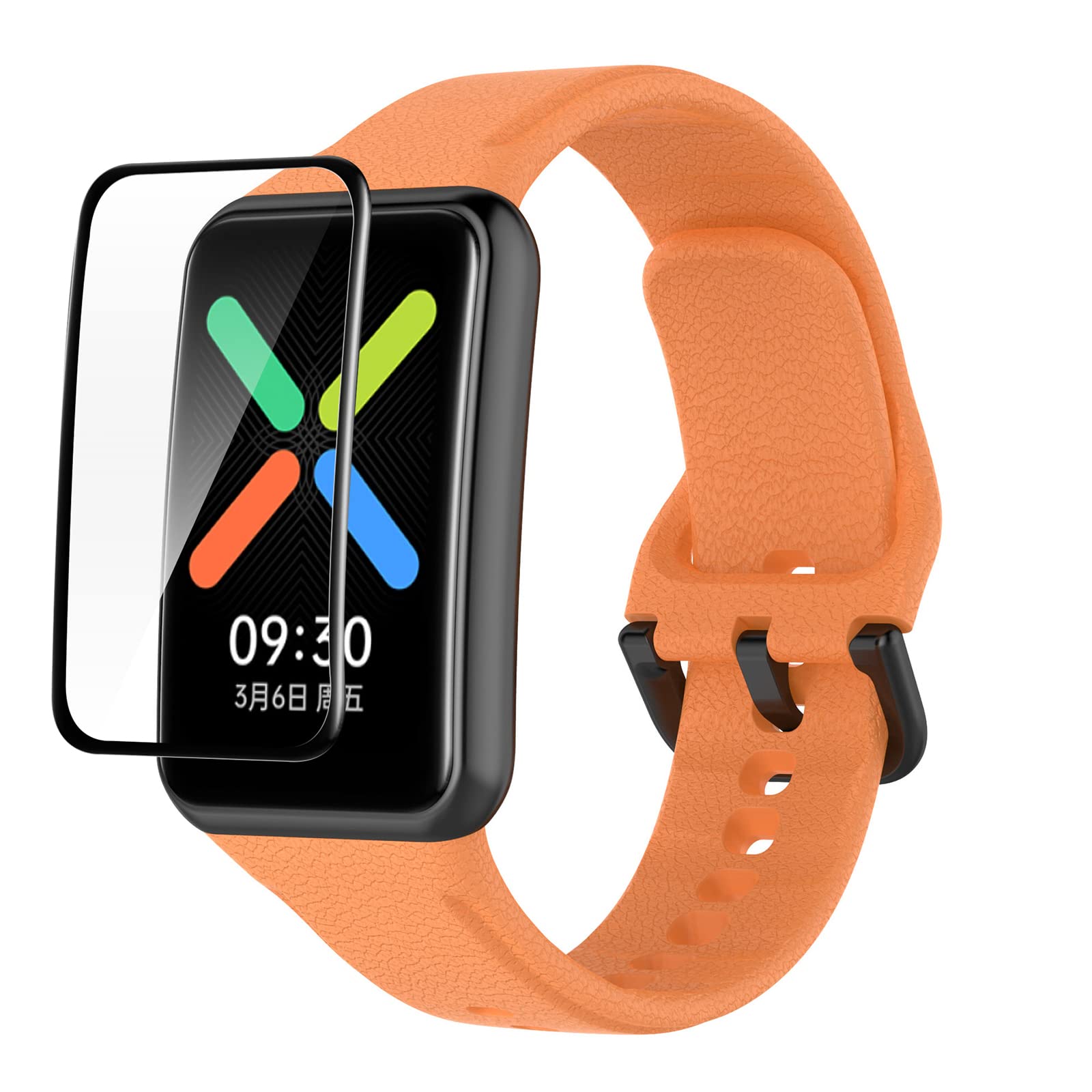 GIOPUEY Strap for OPPO Watch Free, 2 in 1 Soft Silicone Watch Strap + TPU Screen Protector, Orange