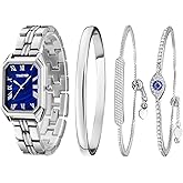TIME100 Women's Rectangle Bracelet Watch Set Premium Crystal Accented Bangle Watch W50889L