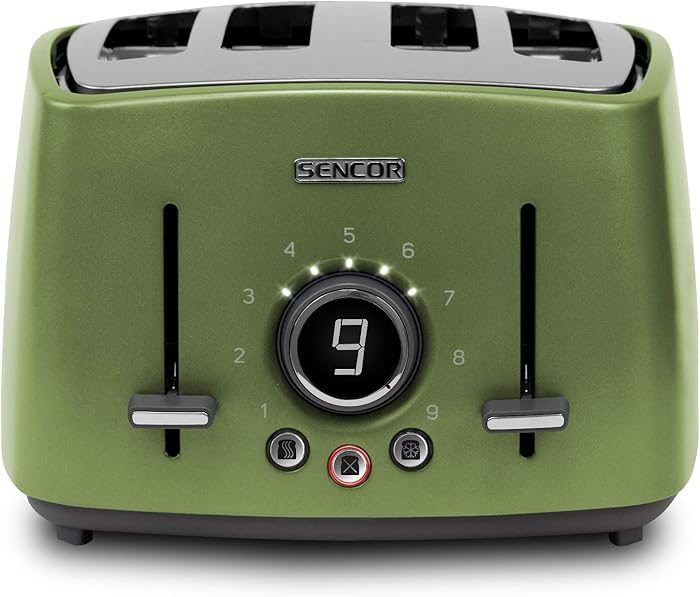 Sencor STS6070GG Premium Metallic 4-slot High Lift Toaster with Digital Button and Toaster Rack, Light Green