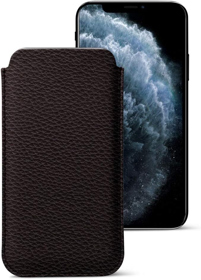 Lucrin - Classic Case Cover Sleeve Compatible with iPhone 11 Pro Max/XS Max / 8 Plus and Wireless Charging - Burgundy - Granulated Leather