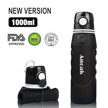 Faltbare Trinkflasche 100% BPA-frei Wasserflasche mit Leck Sicherheitsventil für Camping, Sport, Outdoor und Reisen,Sportflas