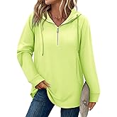 onlypuff Women Hoodie Pullover Trendy Quarter Zipper Lapel Sweatshirts Drawstring Cute Hooded Tunic Tops with Side Pockets