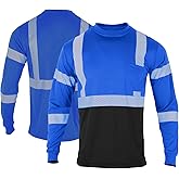 FONIRRA Safety Reflective High Visibility T Shirts for Men with Long Sleeve Construction Work Shirts ANSI Class 1 Blue