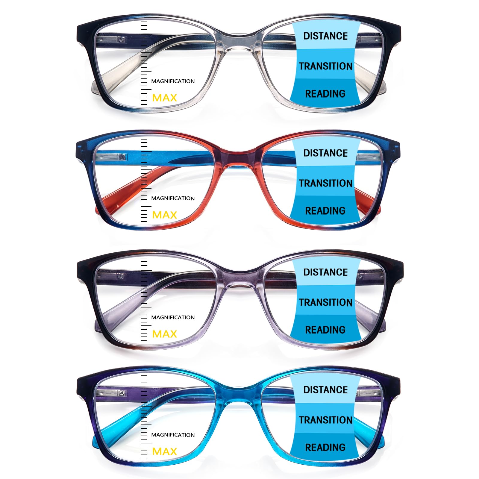 Photo 1 of STASTEND 4 Pack Progressive Multifocus Reading Glasses for Women Men Spring Hinge Blue Light Blocking Readers (MIX, 1.25, x)