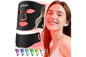 FOLOKE LED Light Therapy Mask Skin Care Mask & Neck, LED Red 630±5nm & NIR 830nm Wavelength for Home Use（Advanced Black）