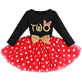 Baby Girl 1st 2nd 3rd Birthday Outfit Mouse Dress Polka Dots Tutu Skirt Cake Smash Long Sleeve Clothes for Photo Shoot