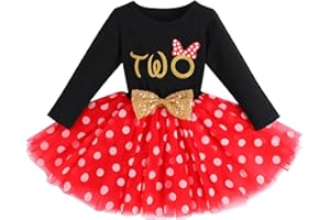 IMEKIS Baby Girl 1st 2nd 3rd Birthday Outfit Mouse Dress Polka Dots Tutu Skirt Cake Smash Long Sleeve Clothes for Photo Shoot