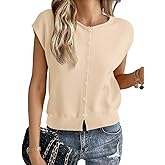 Cicy Bell Womens Cap Sleeve Sweater Vest Lightweight Casual Knit Tank Tops Trendy Crew Neck Button Cardigans
