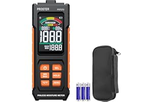 Proster Pinless Moisture Meter with Alarm - Non-Destructive Wood Moisture Tester for Walls, Flooring, Lumber | 20mm Depth, VA Color Screen, Acoustic Alert, 4 Modes (Drywall, Mortar, Hard/Softwood)