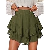 onlypuff Flowy Shorts for Women Ruffle Skorts Mini Skirts High Waisted Teen Gilrs Tennis Skort Summer Shorts