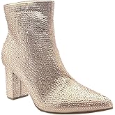 Forever Women Rhinestone Block Chunky Heel Ankle Bootie Iceberg 12 Rose Gold 7