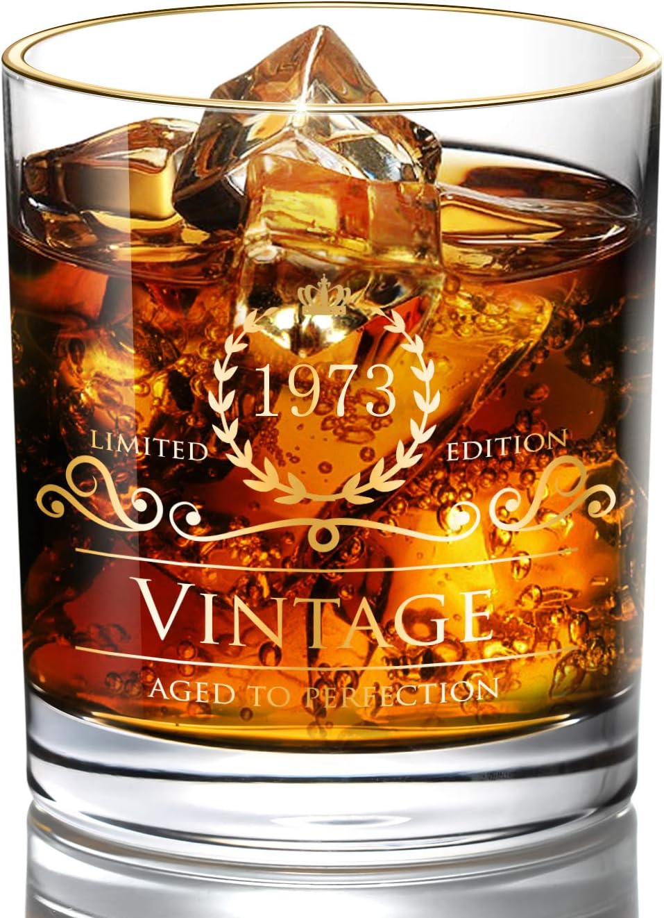 1973 52nd Birthday Gifts for Men/Dad/Son, Vintage Unfading 24K Gold Hand Crafted Old Fashioned Whiskey Glasses, Perfect for Gift and Home Use - 10 oz Bourbon Scotch, Party Decorations