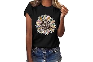 YAnGSale Top Women T-Shirt Sunflower Print Tee Tops Short Sleeve Shirts Plus Size Blouse Comfy Tunics Vest Streetwear