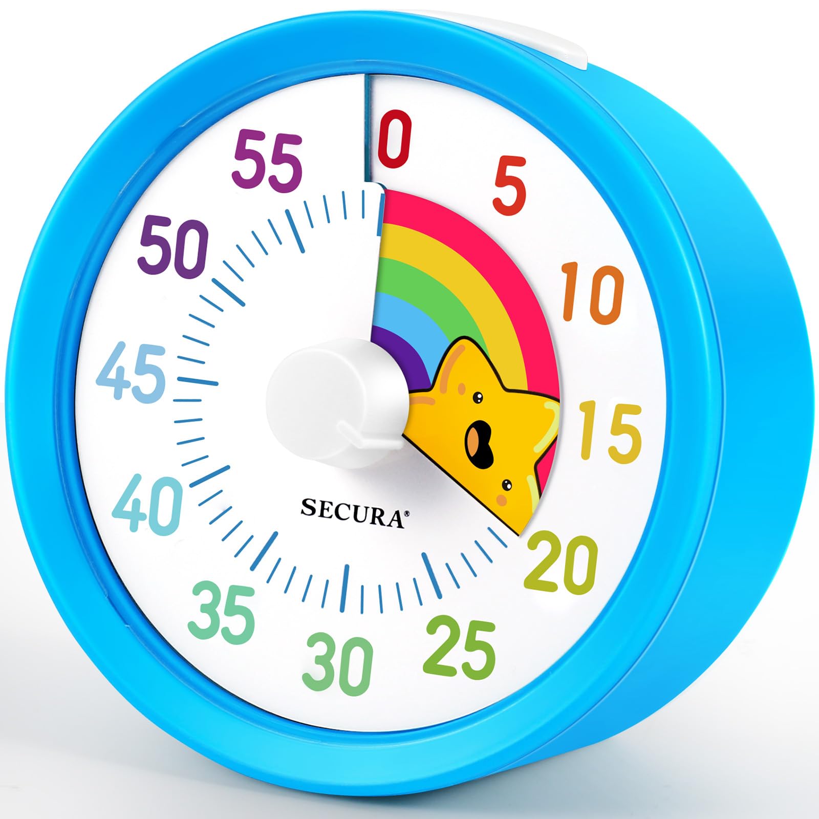 Secura 60-Minute Visual Timer, Rainbow Classroom Timers for Kids, Time Clocks, Countdown Time Tracker Management Tool with Pause Function (Blue & Star)