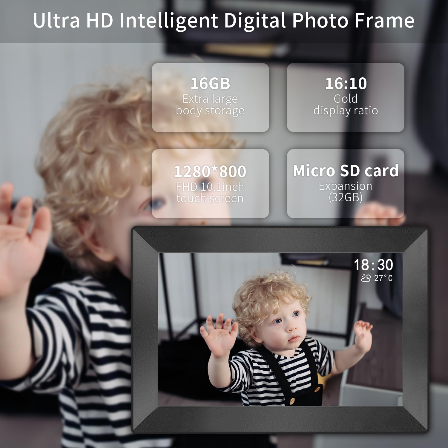 Uhale Digital Picture Frame 10.1 Inch HD Touch Screen Digital Photo Frame WiFi Enabled,16GB Storage,Auto-Rotate,Free Photo and Video Sharing to Family & Friends via The app