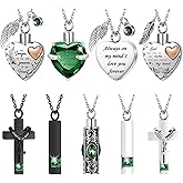 9 Pcs Heart Cross Cubic Urn Necklace for Ashes Keepsake Cremation Jewelry Stainless Steel Necklace Crystal Memorial Pendant Heart Locket Ashes Jewelry for Women Men Loved Ones, 9 Styles