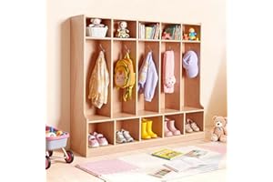 VEVOR 5-Section Kids Coat Locker, Wooden Toddler Cubby Storage Organizer with 10 Hooks & Non-Slip Mat, Modern Kid Coat Cubbie
