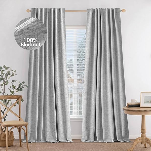 MIULEE 100% BLACKOUT CURTAINS 108 INCHES LONG, LINEN...