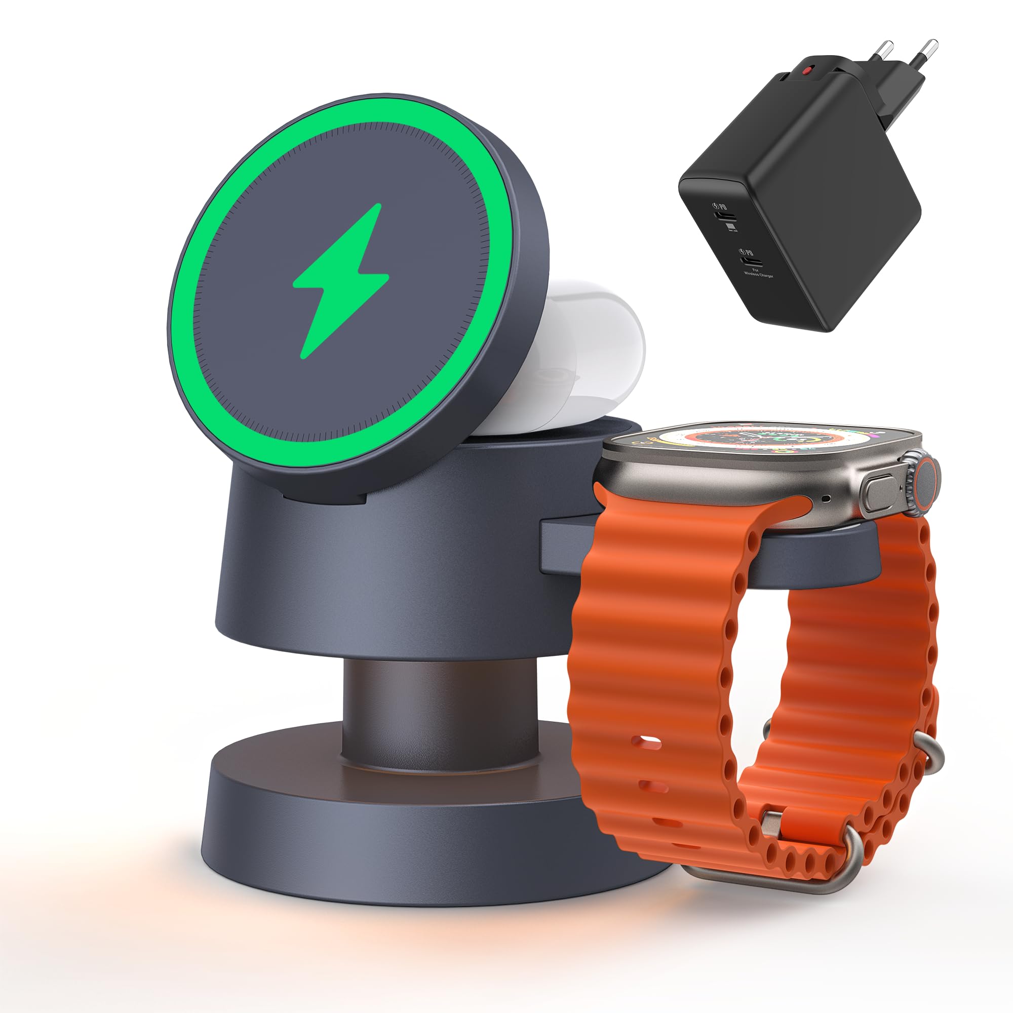 Photo 1 of iVANKY 4 in 1 Wireless Charging Station with Night-Lamp for MagSafe Charger Travel Stand, 3 in 1 Charge for iPhone 17e/17/16/15/14/13/12/11, Apple iWatch, Airpods?Included 100W Adapter