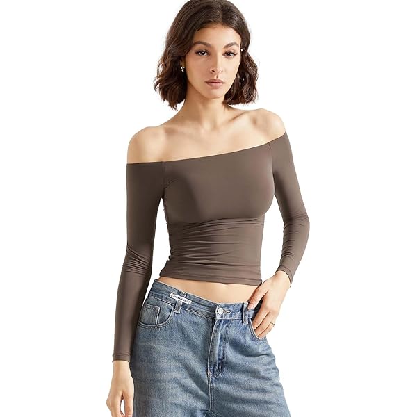 CURVESTYLES Plus Size Off Shoulder Tops for Women 3/4 Sleeve