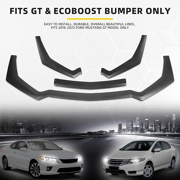 KEEPDSGN 3PCS MATTE BLACK FRONT BUMPER LIP CHIN SPOILER SPLITTER DIFFUSER PROTECTOR BODY KIT WITH ADJUSTABLE 10″-13″ RED SUPPORT ROD COMPATIBLE WITH 2018-2022 FORD MUSTANG ECOBOOST GT V8