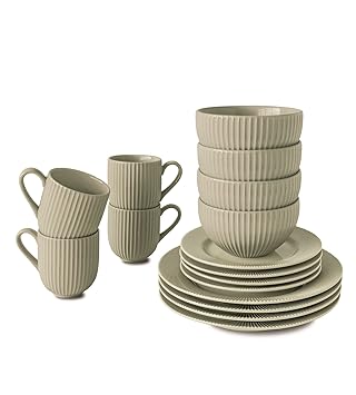 overandback 806515 Benton 16pc Dinnerware Set, Service for 4, Beige