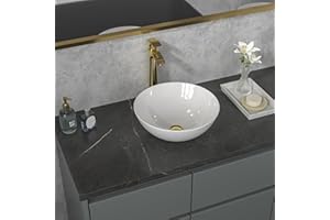 Sarlai Vessel Sink Round - 13"x13" Modern Small Bathroom Sink Round Bowl Above Counter White Porcelain Ceramic Bathroom Vessel Vanity Sink Art Basin