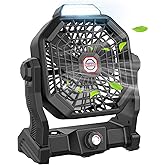 JINLICTE Camping Fan with LED Lantern, 36 Hours 9 Inch Portable Rechargeable Battery Powered Fan with Stepless Speed and Quiet Battery Operated for Picnic, Barbecue, Fishing, Travel, Home, Tent