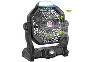 Camping Fan with LED Lantern, 10400mAh 9-Inch Rechargeable Outdoor Tent Fan, 270°Head Rotation, Stepless Speed and Quiet Batt