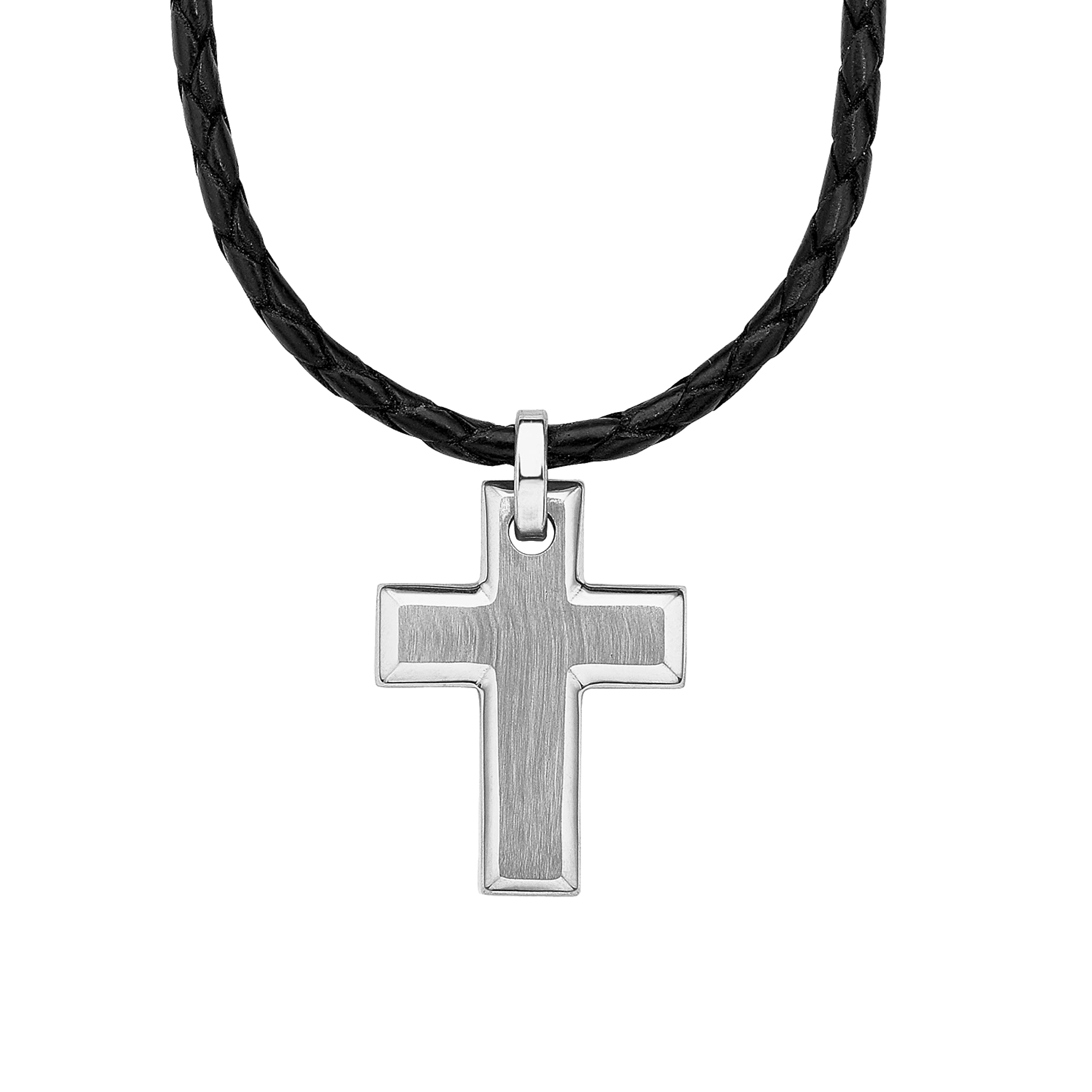 s.Oliver Chain with pendant Men Sets, 47+3 cm, Black, Cross, Comes in jewelry gift box, 2015064 โ image 1