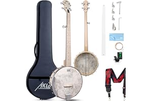 AKLOT 5 String Banjo, Adjustable Full Size Maple Banjo Open Back Remo Head with 2 Tuning Wrench 4 Picks Strings Tuner Strap R