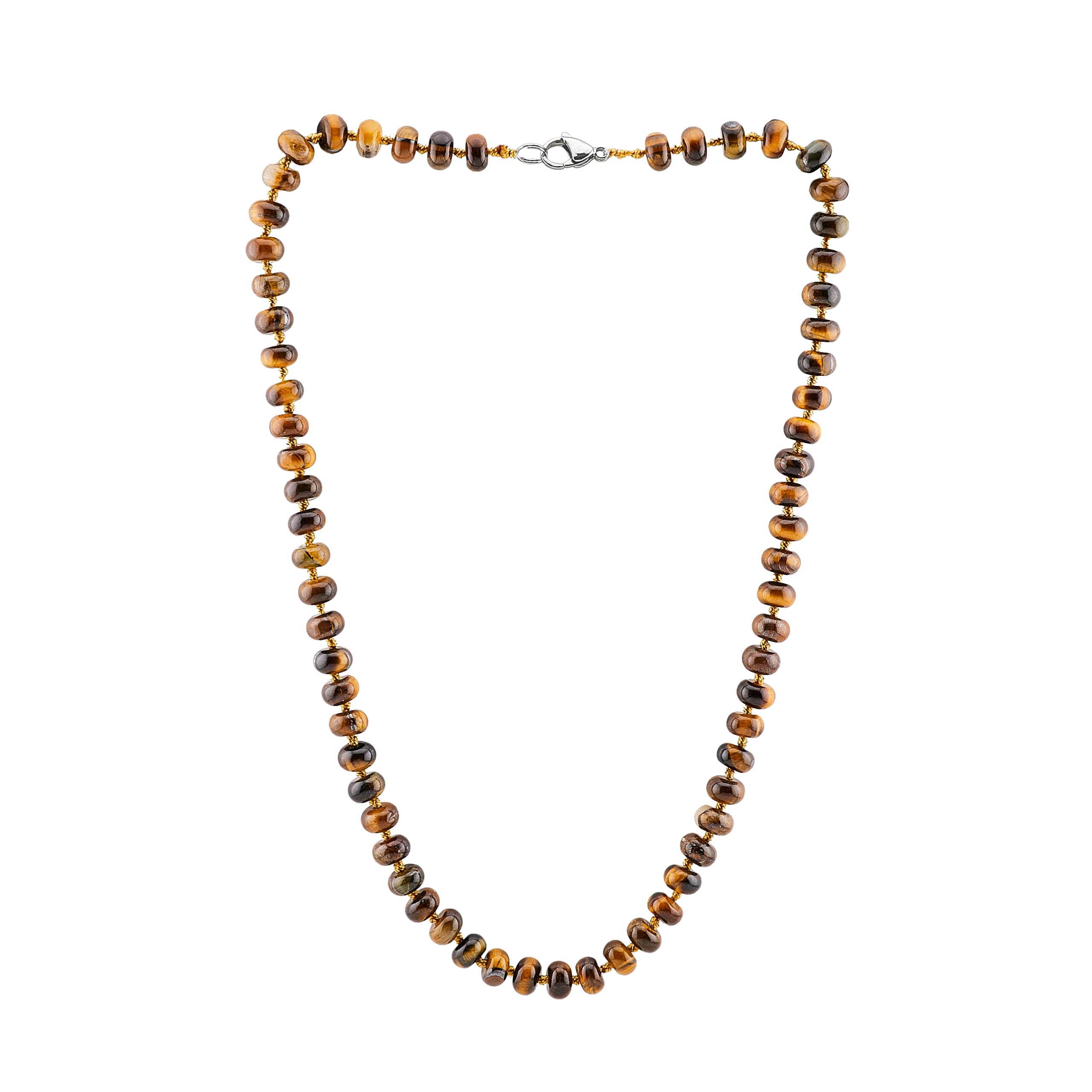 Treasure Bay Women's Handmade Necklace 8mm Rondle Shape Gemstone Beaded Necklace (Brown Tiger's Eye)