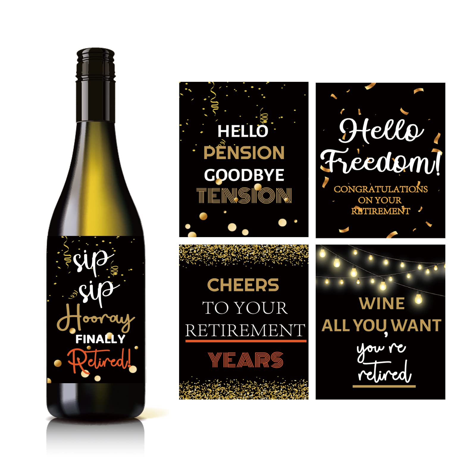 Photo 1 of 10 Pcs Retirement Wine Label, Hello Pension Goodbye Tension Wine Bottle Stickers, Retirement Gifts, Retirement Party Decorations Supplies