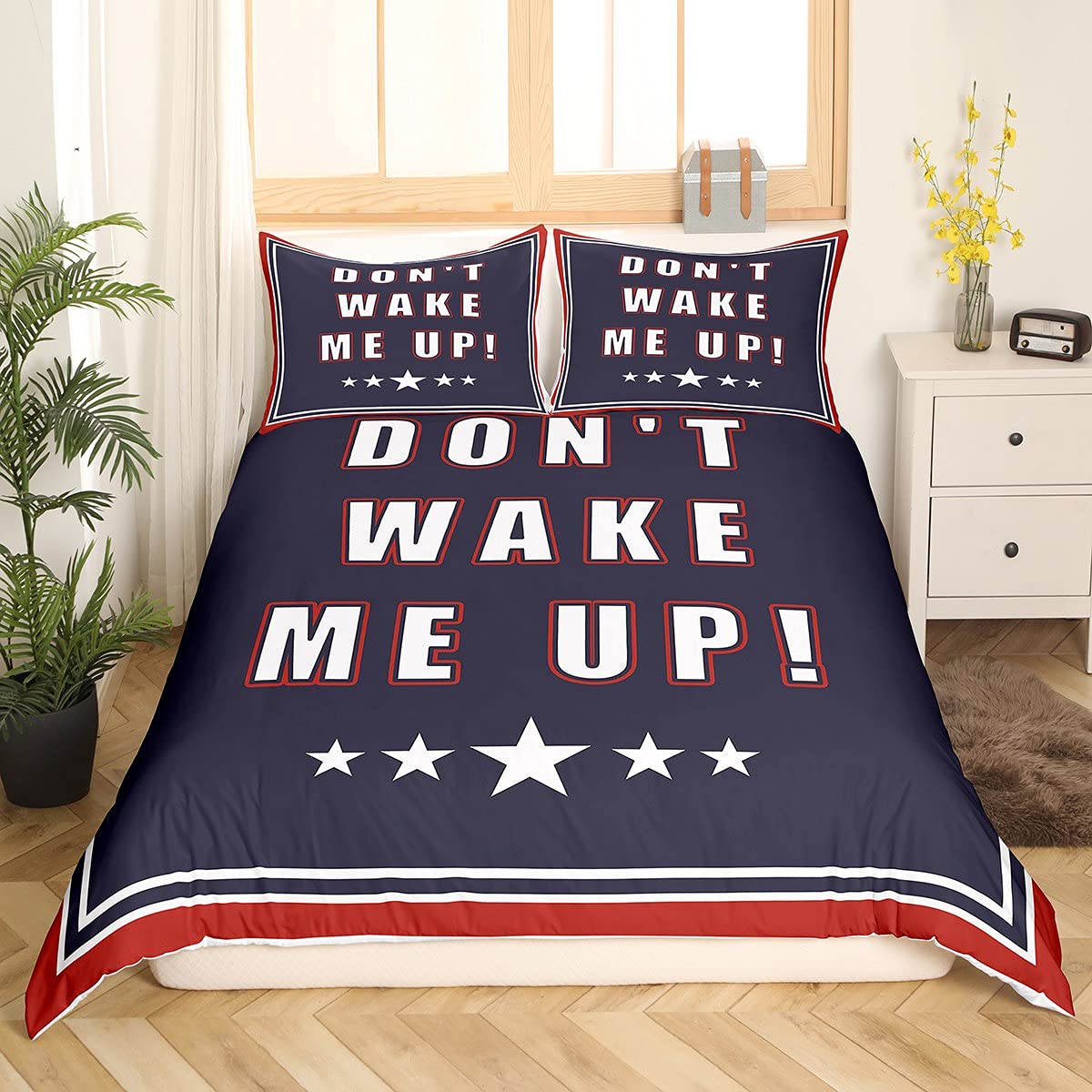 Don't Wake Me Up Bedding Duvet Cover Double Bedding & Linen Perfect Microfiber for Boys Girls Teenage Bedding Set Blue and Red Striped Bespread Cover Star Print Comforter Cover 3Pcs — image 1