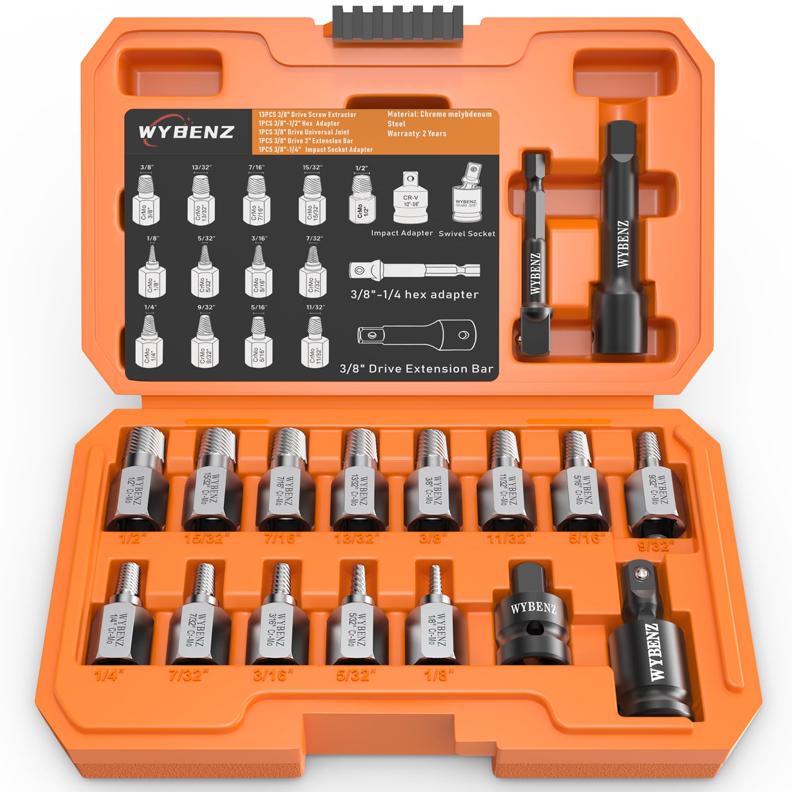 Photo 1 of 17Pcs Screw Extractor Set, 3/8" Inch Drive Easy Out Bolt Extractor Set, Multi-Spline Stripped Screw Extractor Kit, Bolt Remover for Broken Bolts, Nuts & Screws, with Extension & Adapter Accessories