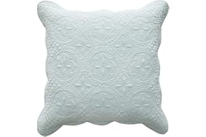 Calla Angel Sage Garden Luxury Pure Cotton Quilted Pillow Sham, Euro, 26x26, Light Aqua