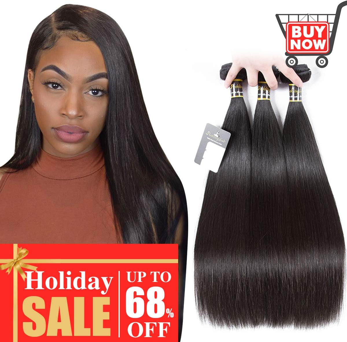 Puddinghair Straight Virgin Hair 14"16"18" Unprocessed Brazilian Hair 100% Virgin Human Hair Natural Black Color Human Hair Bundles of 3