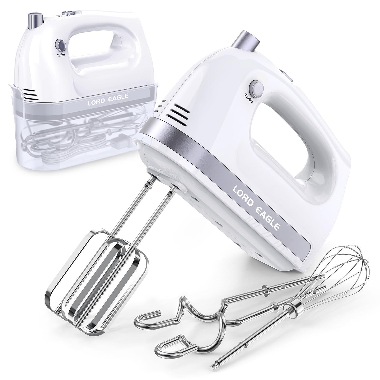 Photo 1 of Lord Eagle Hand Mixer Electric 400W, 5 Speed handheld Mixer, 5 Stainless Steel Accessories for Baking Cake Egg Cream Food Beater, Turbo Boost/Self-Control Speed + Eject Button