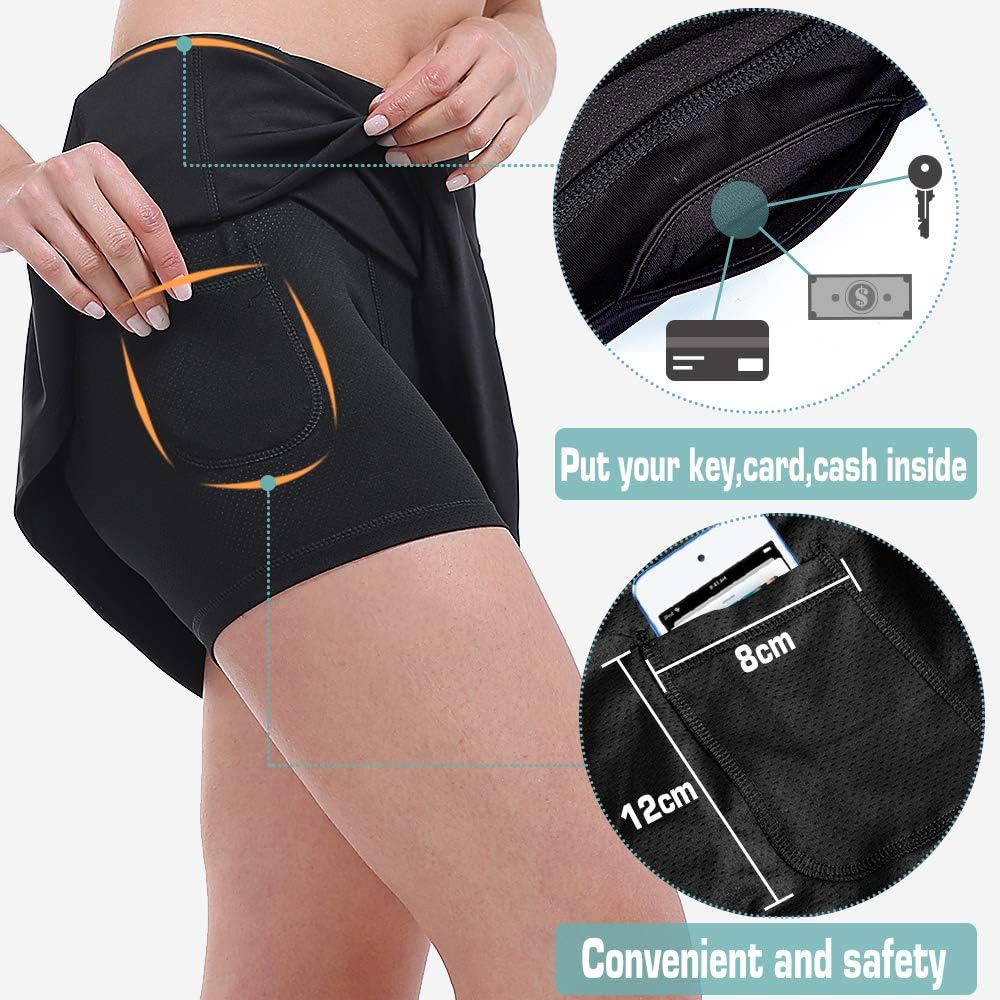 ZEALOTPOWER Tennis Skorts for Women with Pockets Sports Black Golf Skirts Running Athletic Summer at  Women’s Clothing store