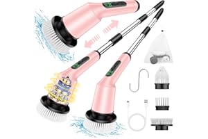 CTMAST Electric Spin Scrubber for Cleaning Bathroom, Shower Scrubber Cordless Cleaning Brush with IPX7 Waterproof & 2 Speed, 3 Brush Heads, Bathroom Cleaning Supplies for Shower Tub Kitchen Tile Toilet Pink