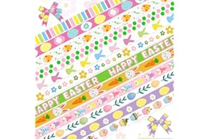 12 Yards 3/8" Easter Ribbon Colorful Ribbons for Spring Easter Decor, Bunny Egg Flower Gnome Grosgrain Ribbon for Easter Egg 