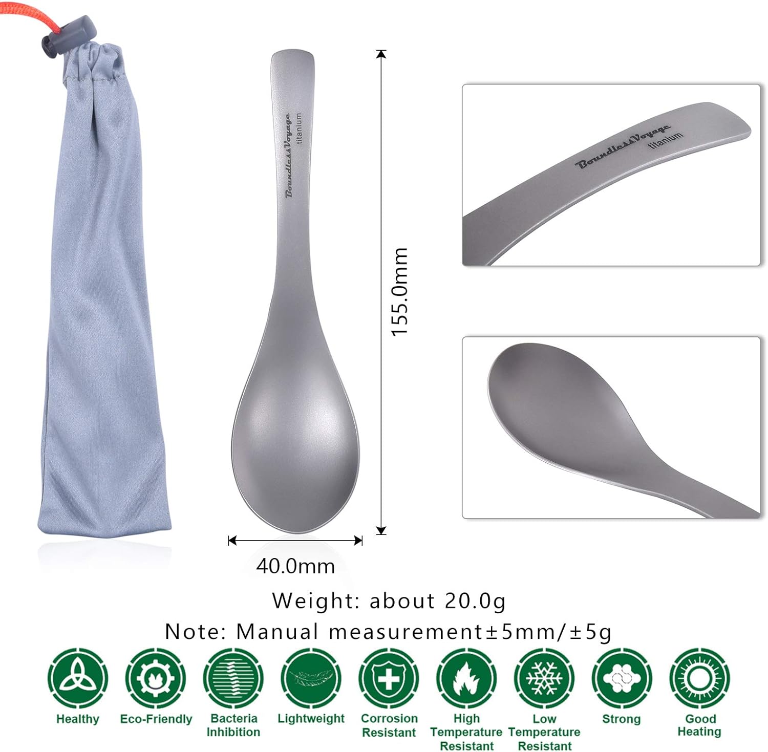 Boundless Voyage Titanium Spoon Outdoor Ultralight Portable Campfire Flatware Cooking Utensils for Camping Backpacking Ti15171B - Image 3