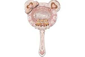 Flower Knows The Sweetie Bear Hand Mirror,Vintage Portable Handheld Mirror,Fancy & Pretty Princess Mirror with Long Handle,Gift for Girls(Creamy Pink)