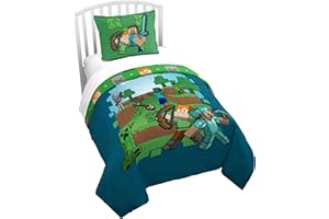 Jay Franco Duvet Cover Set – 2 Piece Comforter Cover and Sham Set, Super Soft Cozy Kids Bedding (Insert Not Included) Blue - Minecraft, Twin