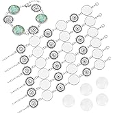 PH PandaHall 10pcs Bracelet Bezel Settings for Jewelry Making, 304 Stainless Bracelet Blank with 22mm Round Cabochon Settings Bezel Tray for Jewelry Making DIY Handmade, Men and Women