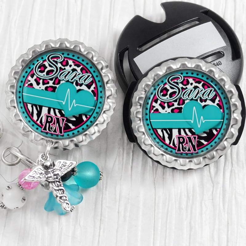 Cardiac Nurse Id Badge Reel with Matching Stethoscope Id Tag Personalized, EKG Tech