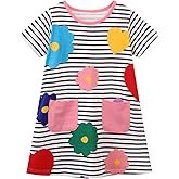 HILEELANG Toddler Girls Short Sleeve Dress Easter Cotton Casual Summer Appliques Shirt Jersey Dresses