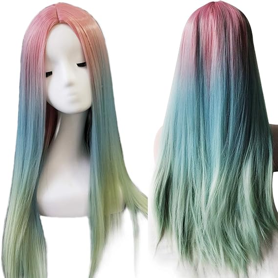 Amazon Co Jp Wujie レディース ウィッグ カラフル 耐熱 コスプレ ロリータ かつら ロング ストレートフルウィッグ 虹色 ホビー